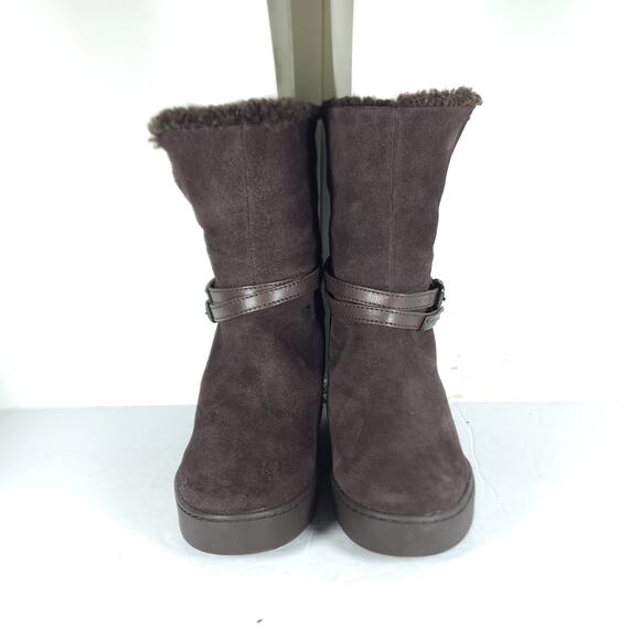 Coach Women's Norell US 7B Brown Suede Fold Down Sherpa Wedge Shearling Boots - Picture 3 of 16
